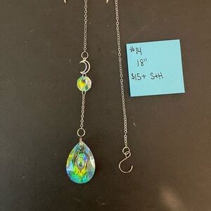 Silver and Iridescent Moon and Crystal Pendant Suncatcher